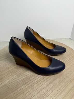 Nine West Highway 3Y Navy Wedge Pumps Women 7.5M Round Toe Comfort